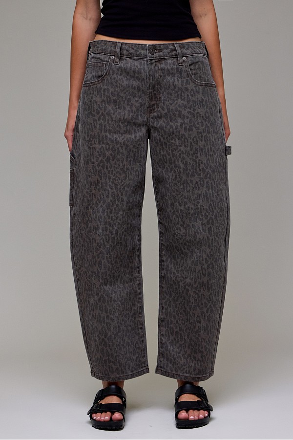 Brown Cheetah Cropped Carpenter Barrel Jean